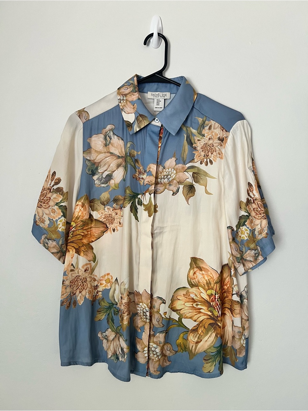 Rachel Zoe Blue, Cream & Brown Floral Button-Down Shirt